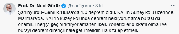 Bursa'da 4.2 büyüklüğünde bir deprem daha