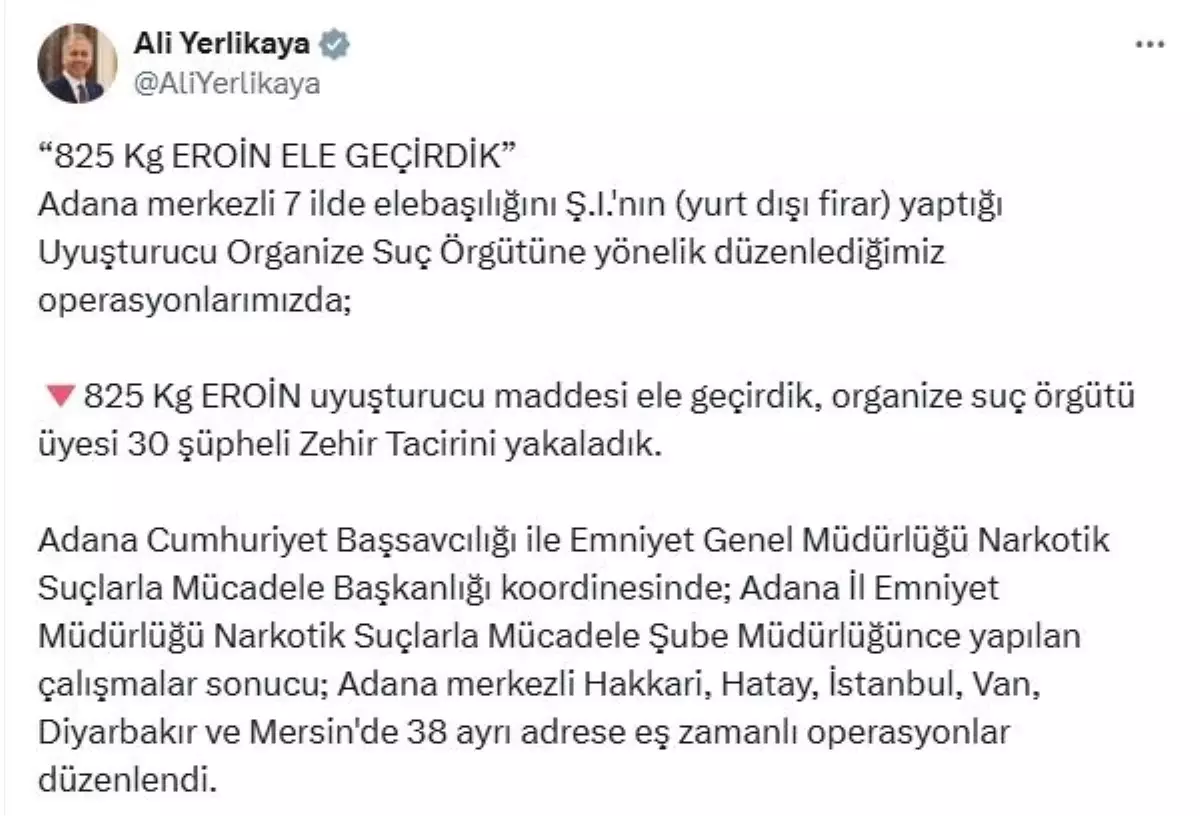 Adana Merkezli Uyuşturucu Operasyonu
