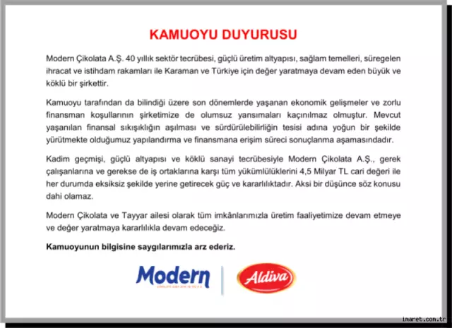 Türkiye'nin dev çikolata üreticisi konkordato başvurusunda bulundu