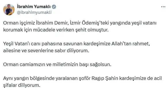 Ödemiş'teki yangından acı haber! Orman işçisi şehit oldu