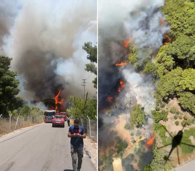 Antalya yine alevlere teslim! Turistler yangına müdahale ediyor