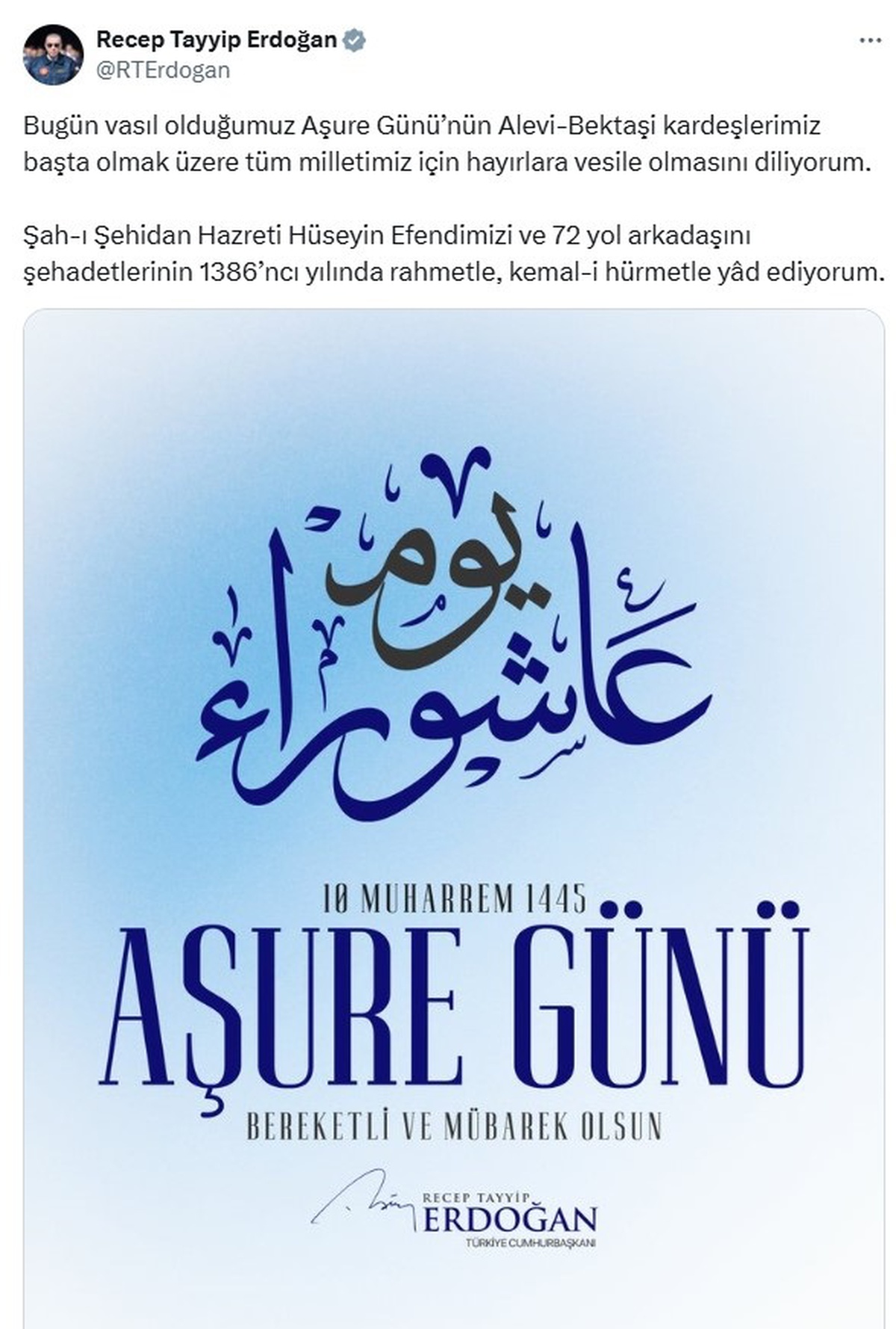 Cumhurbaşkanı Erdoğan Aşure Günü\'nü Kutladı