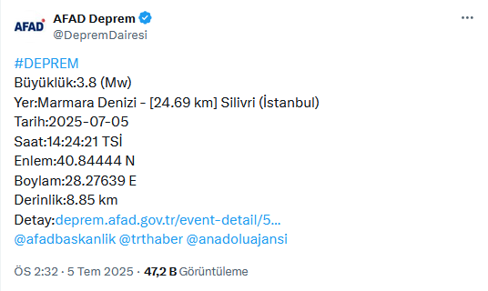 İstanbul'da korkutan deprem