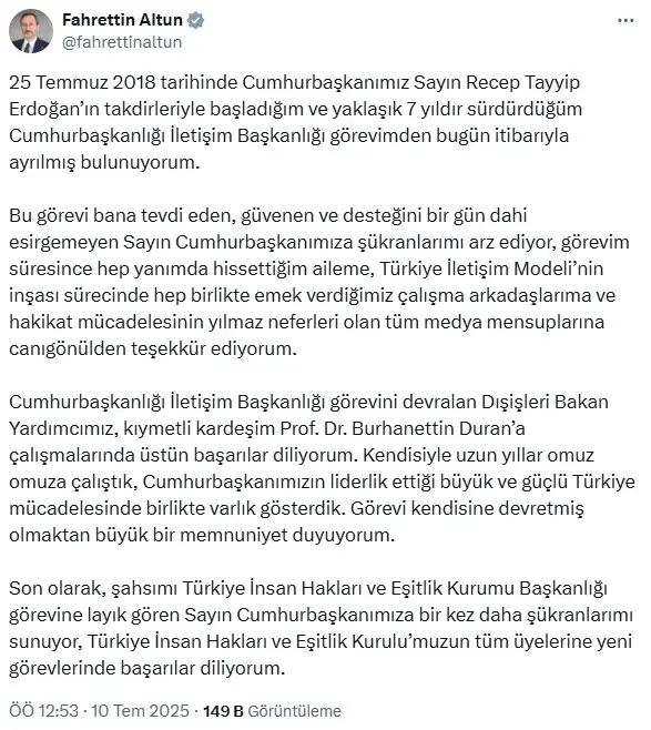 Burhanettin Duran İletişim Başkanı olarak atandı