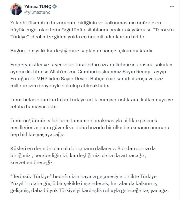 Bakan Tunç: Türkiye artık enerjisini istikrara, kalkınmaya ve refaha harcayacak