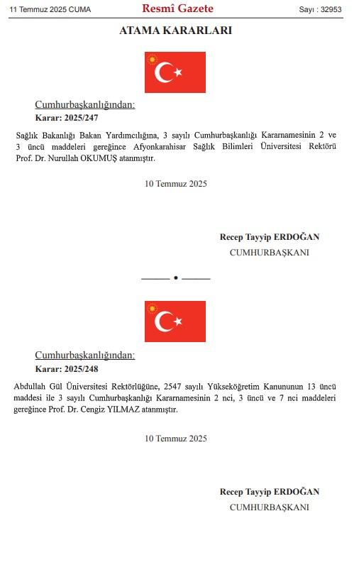 Cumhurbaşkanı Erdoğan, 4 üniversiteye yeni rektör atadı