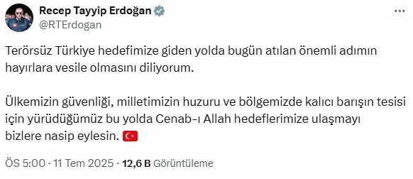 PKK'nın silah bırakmasının ardından Erdoğan'dan ilk açıklama