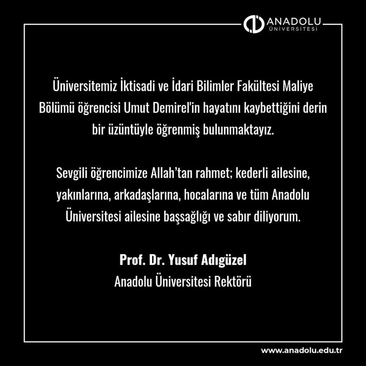 Rektör Adıgüzel\'den Taziye Mesajı