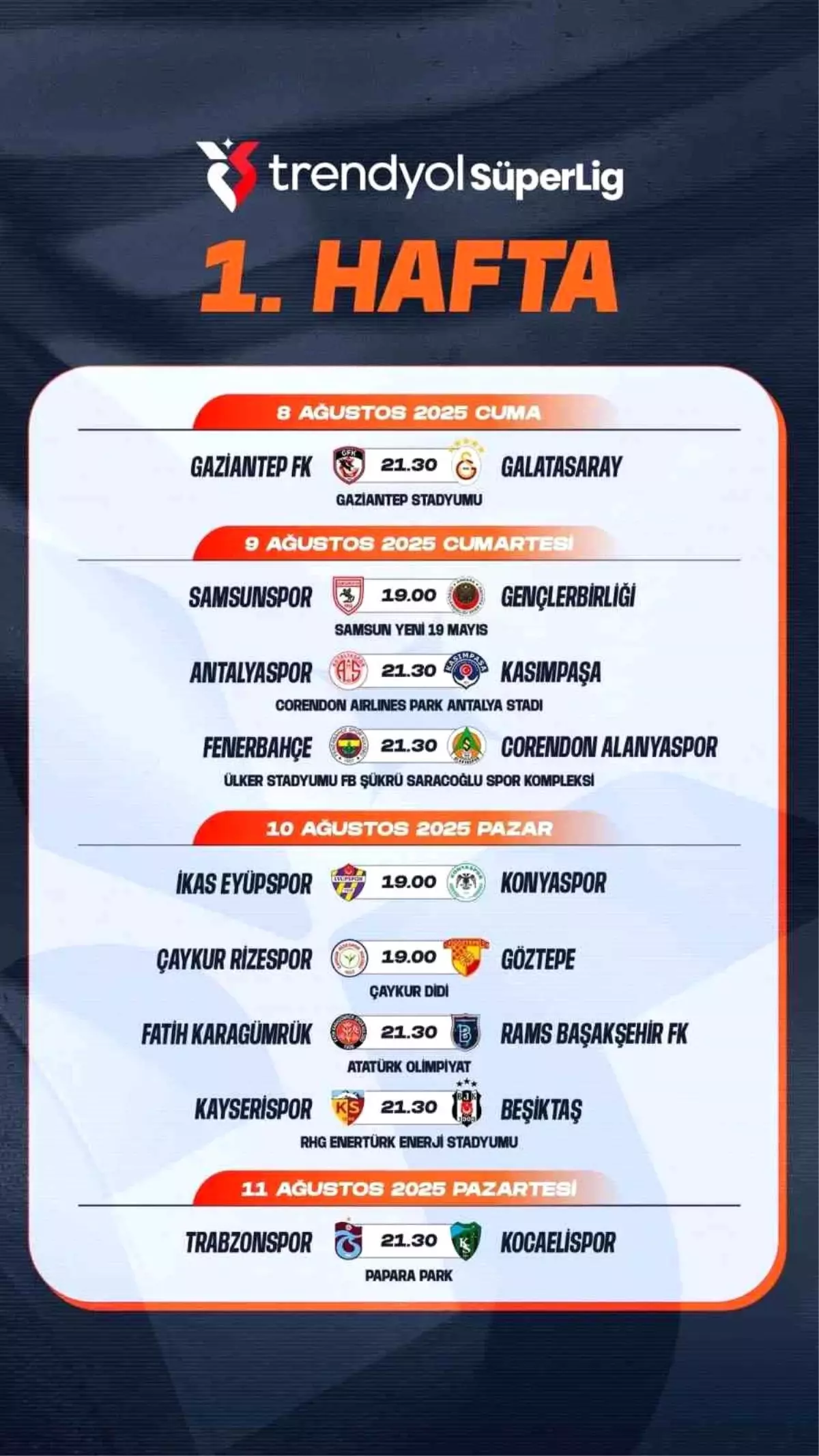 Süper Lig 2025-2026 Programı Açıklandı