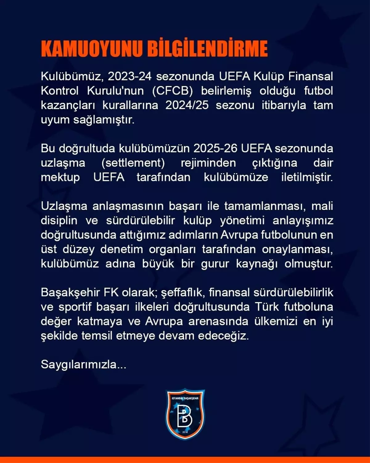 Başakşehir, UEFA\'ya Uyum Sağladı