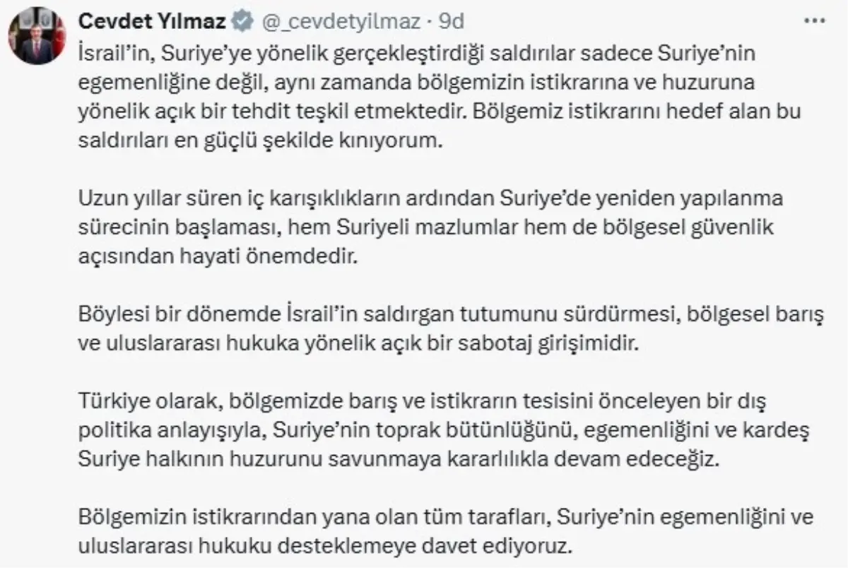 Yılmaz\'dan İsrail\'e Sert Tepki