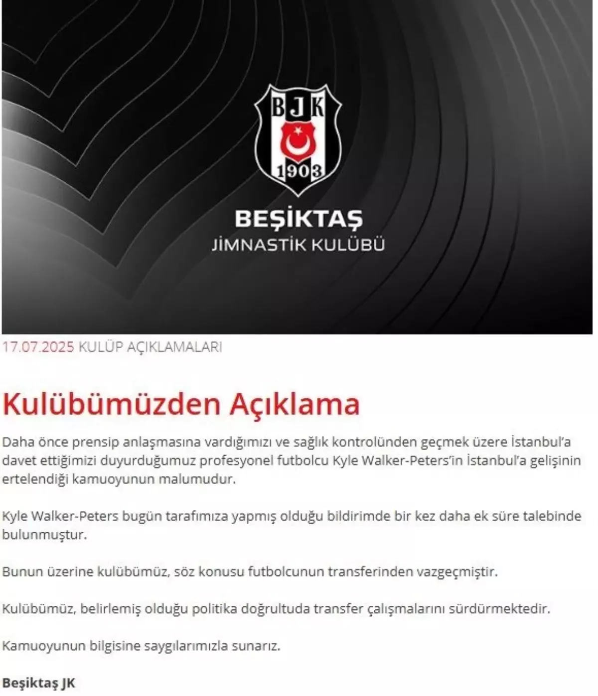 Beşiktaş, Walker-Peters Transferini İptal Etti