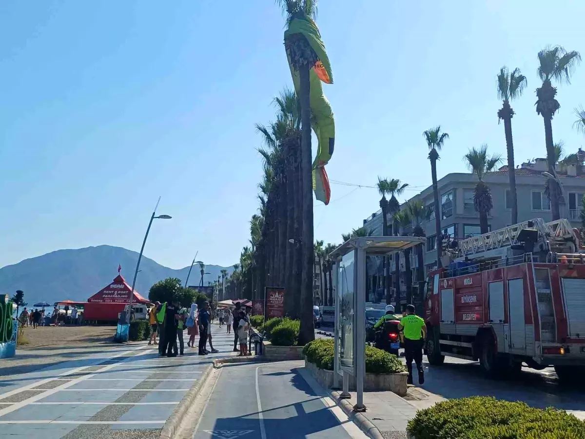Marmaris\'te Deniz Paraşütü Kazası: İki Kişi Palmiyeden Kurtarıldı