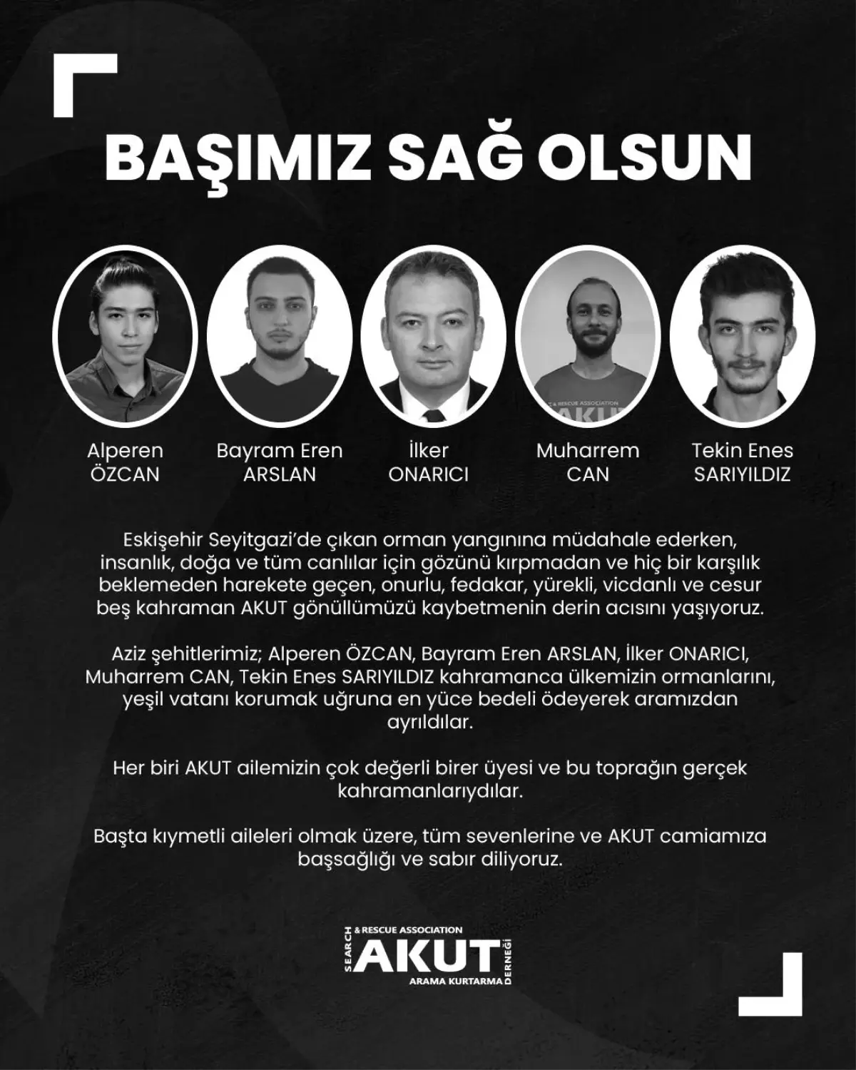 AKUT\'tan Kaybedilen Gönüllülere Başsağlığı