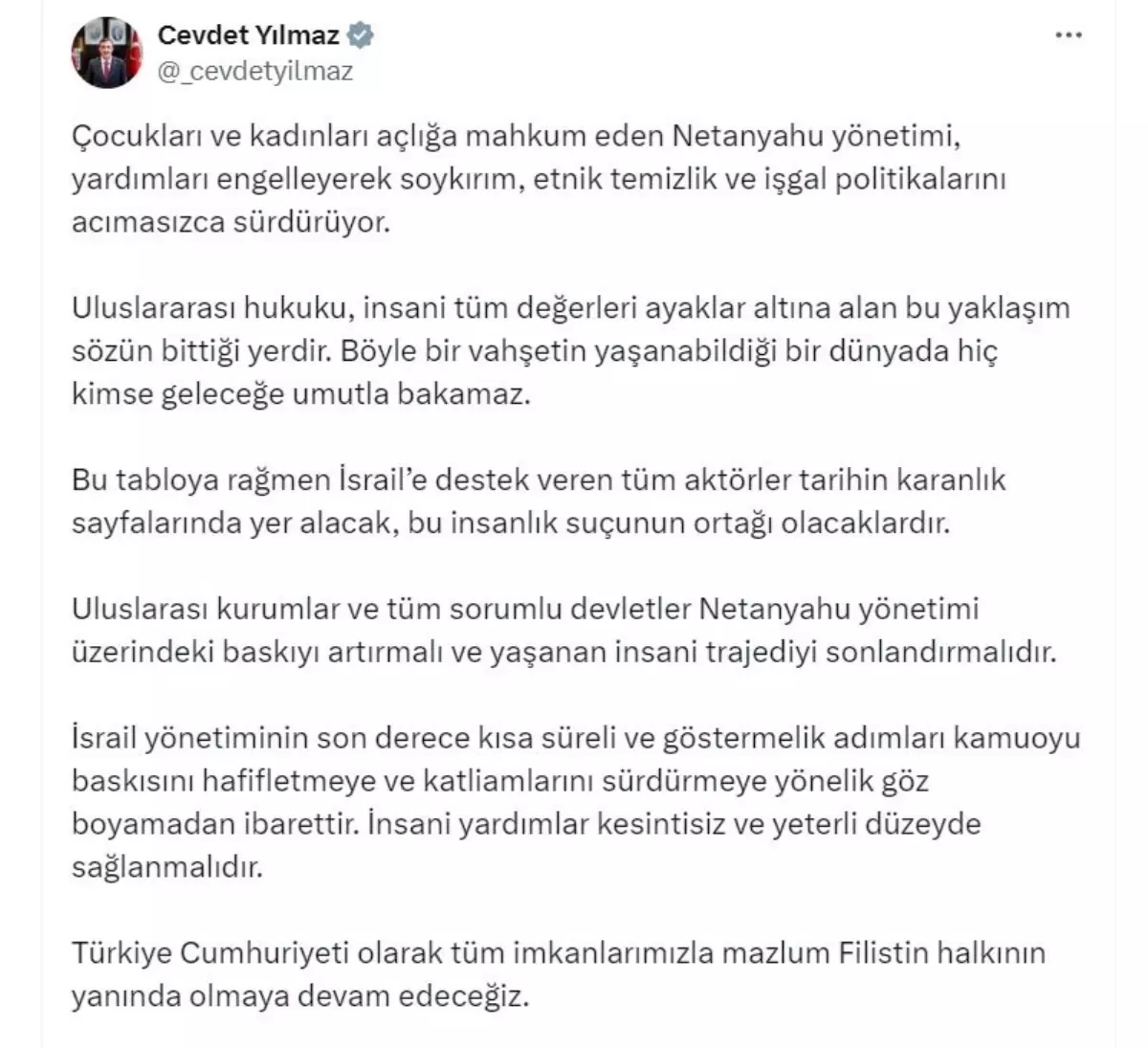 Yılmaz\'dan İsrail\'e Sert Eleştiri