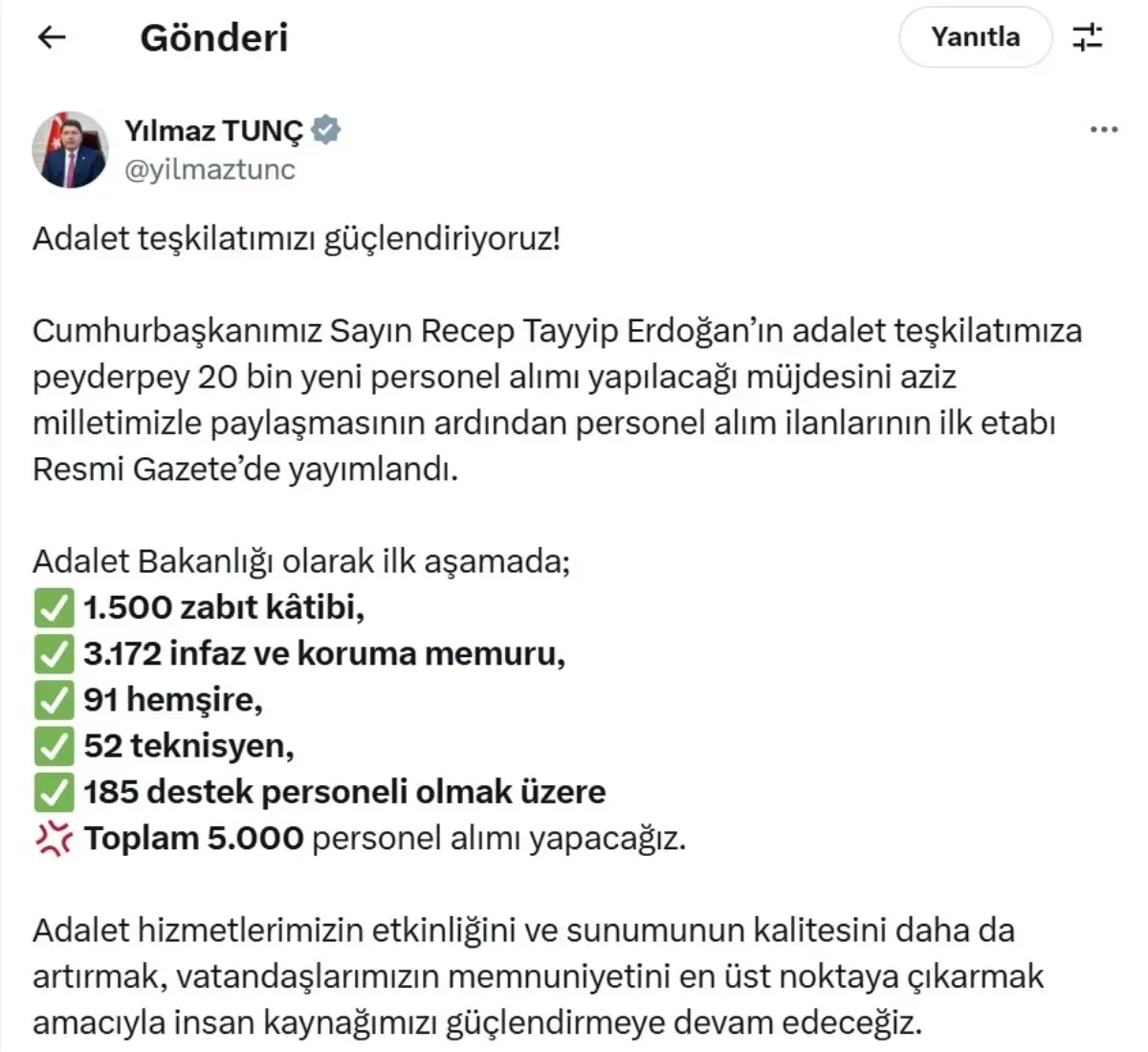 Adalet Bakanlığı 5 Bin Personel Alımı Yapacak