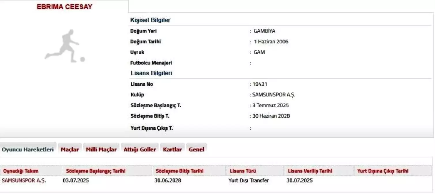 Samsunspor\'dan Ebrima Ceesay\'a 3 Yıllık Sözleşme