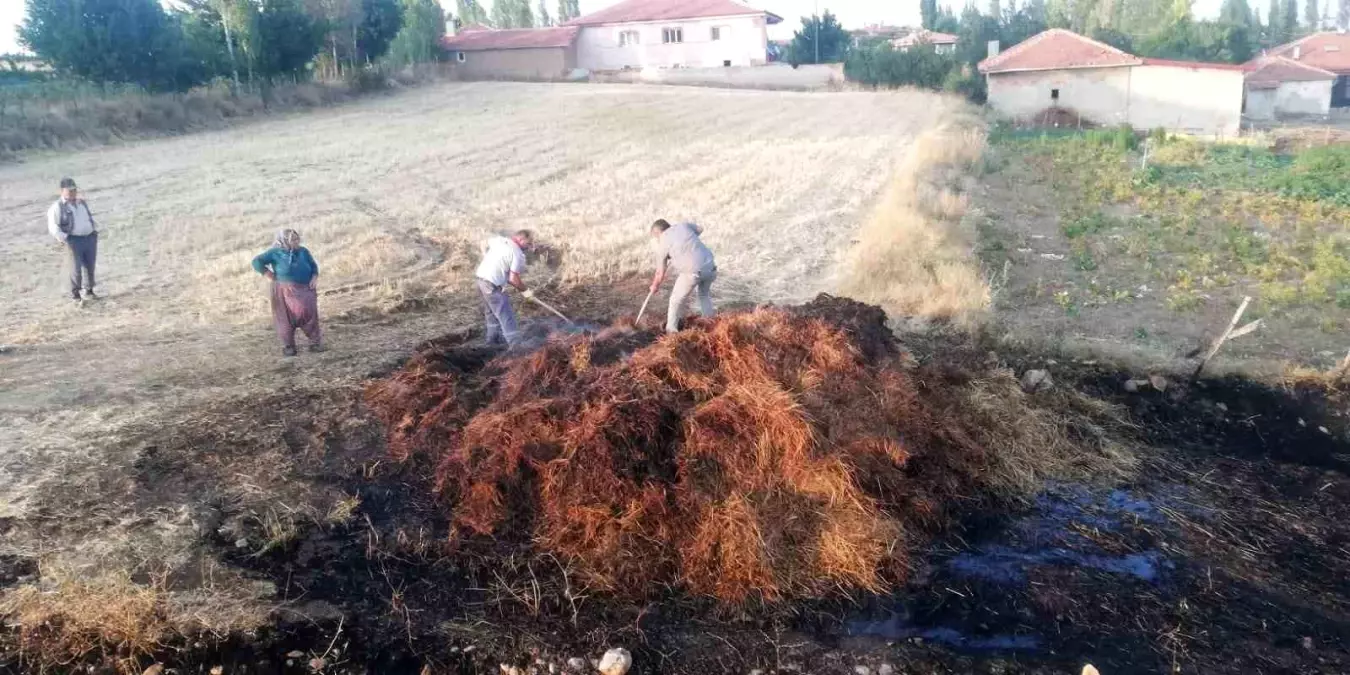 Sungurlu\'da Tarlada Yangın: 300 Balya Yanarak Kül Oldu