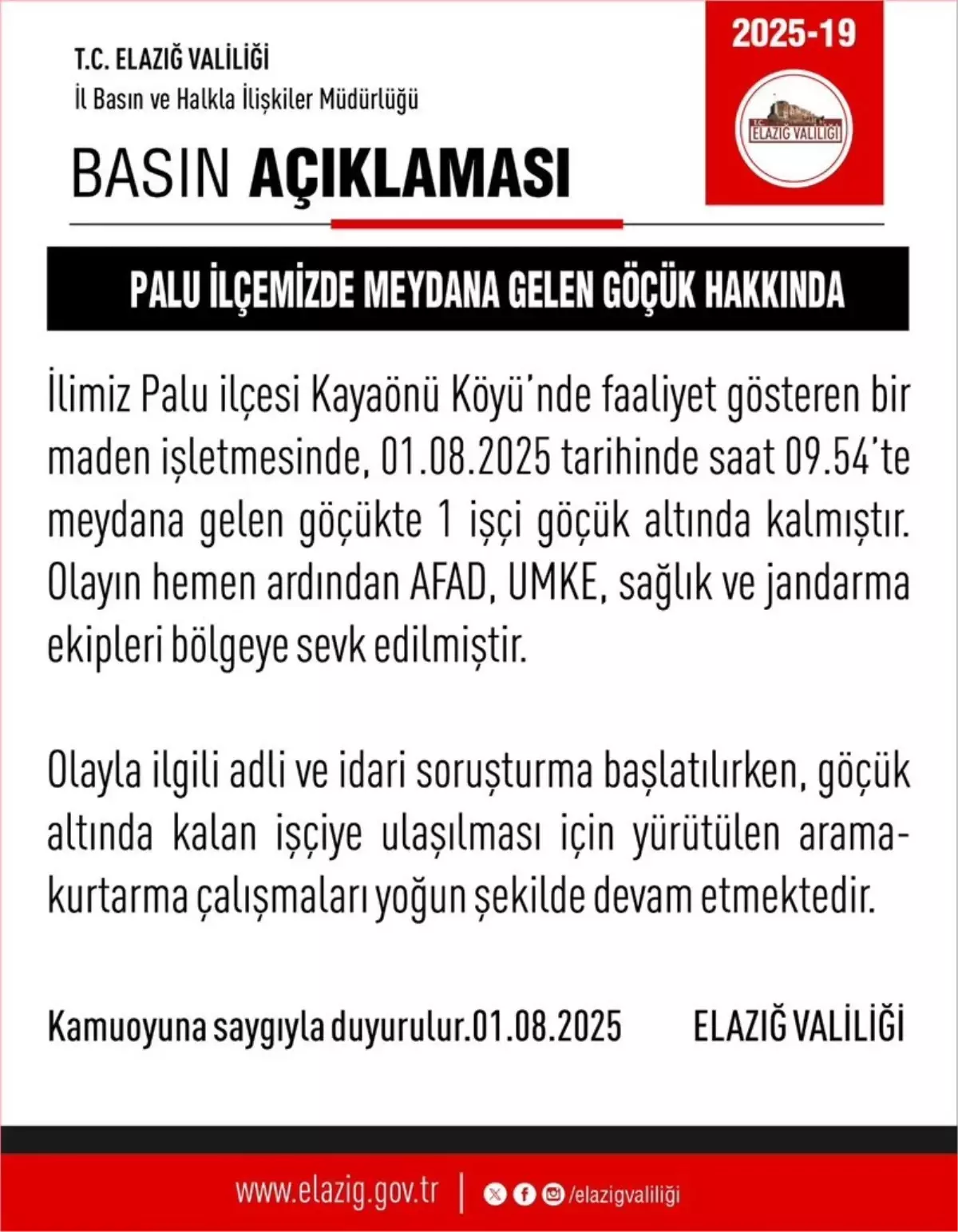 Elazığ\'da Maden Göçüğü: Arama Kurtarma Devam Ediyor