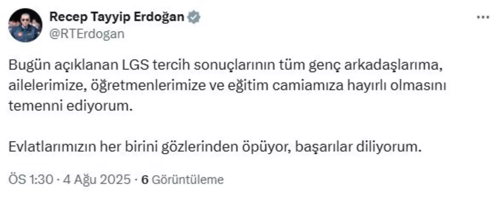 Cumhurbaşkanı Erdoğan\'dan LGS Tercih Sonuçları Açıklaması