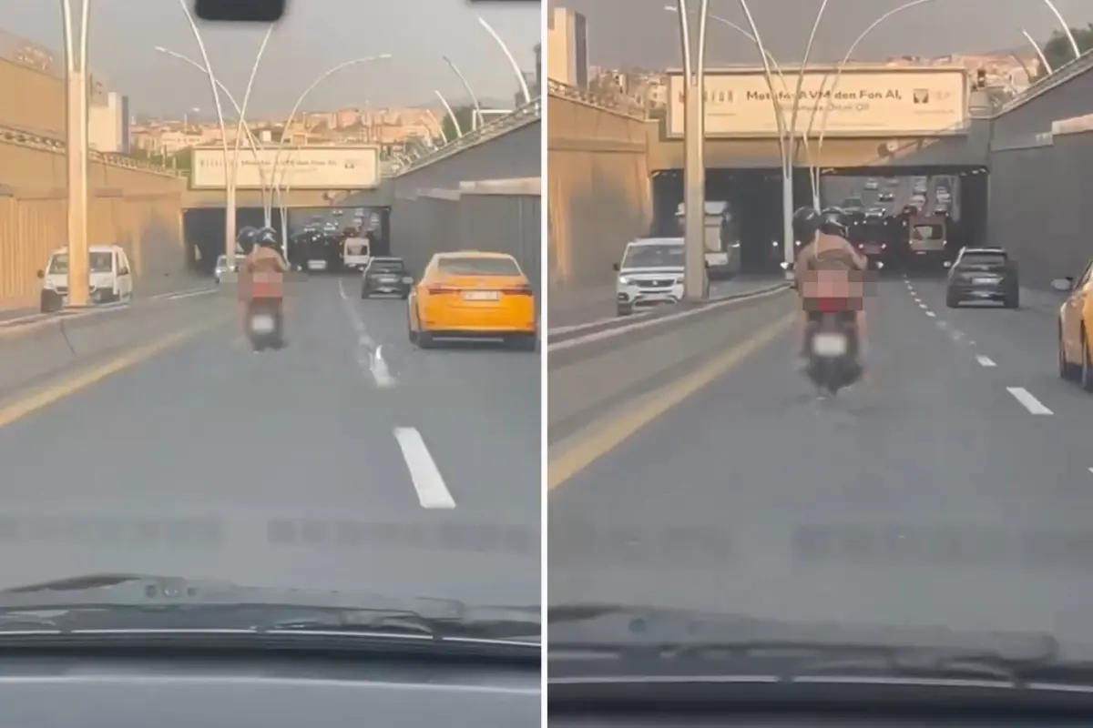 Motosikletin arkasında, iç çamaşırıyla seyahat etti