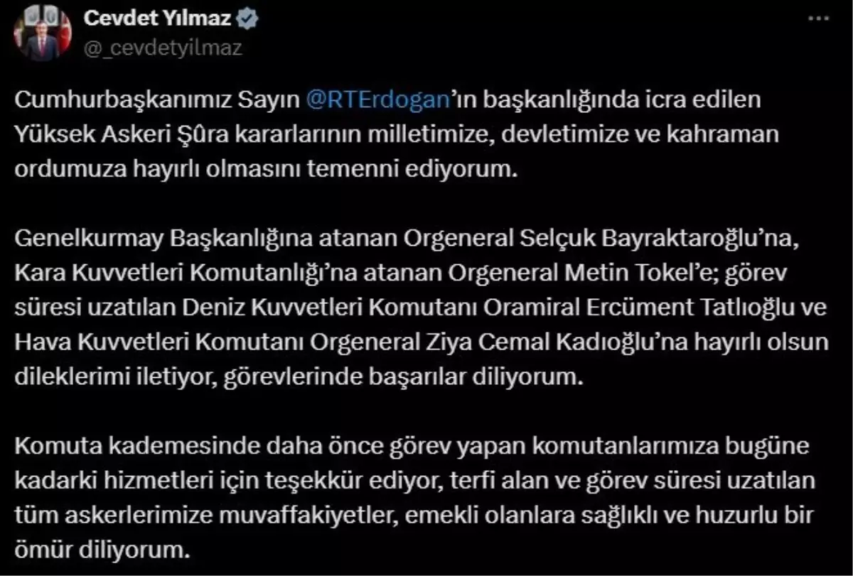 Cevdet Yılmaz\'dan YAŞ Açıklaması