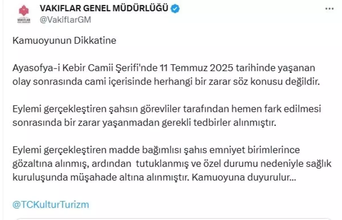 Ayasofya\'da Kundaklama Girişimi Önlenmiş