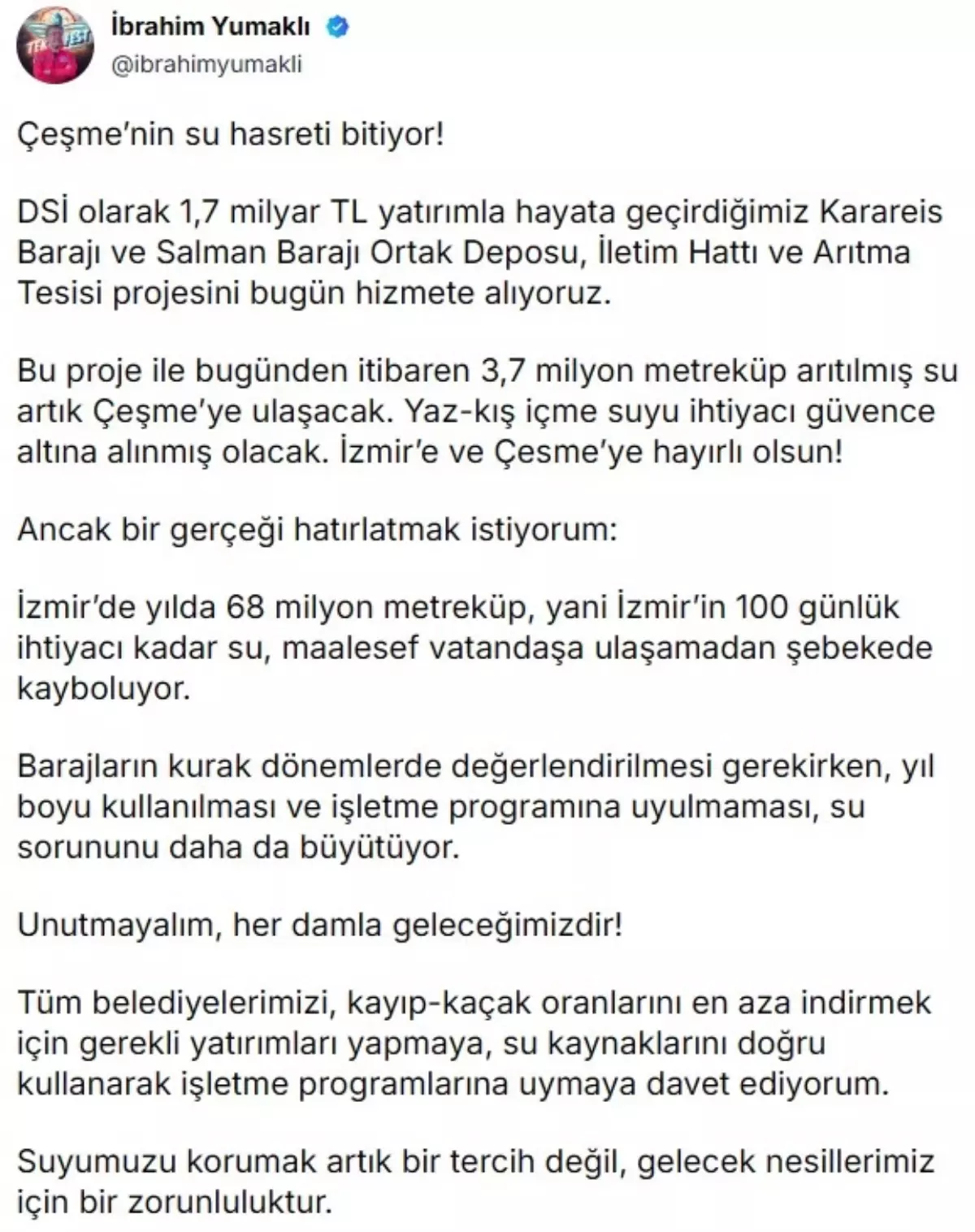 Çeşme\'nin Su Sorunu Çözüldü