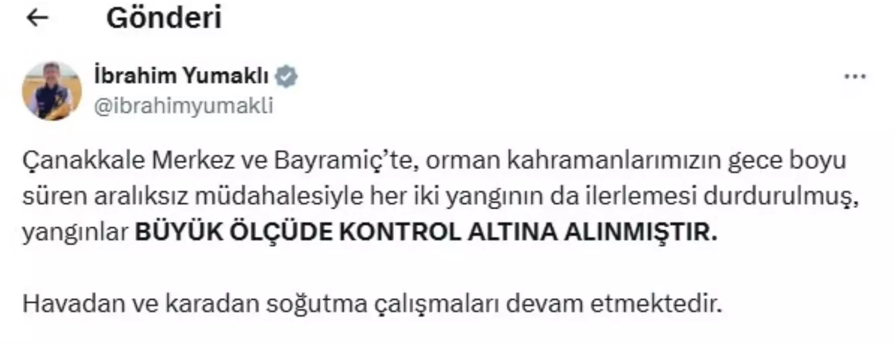 Çanakkale Yangınlarına Kontrol