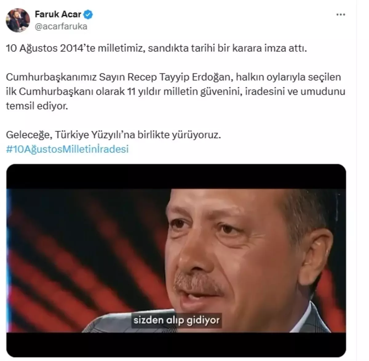 Acar: Erdoğan 11 Yıldır Milletin Temsilcisi