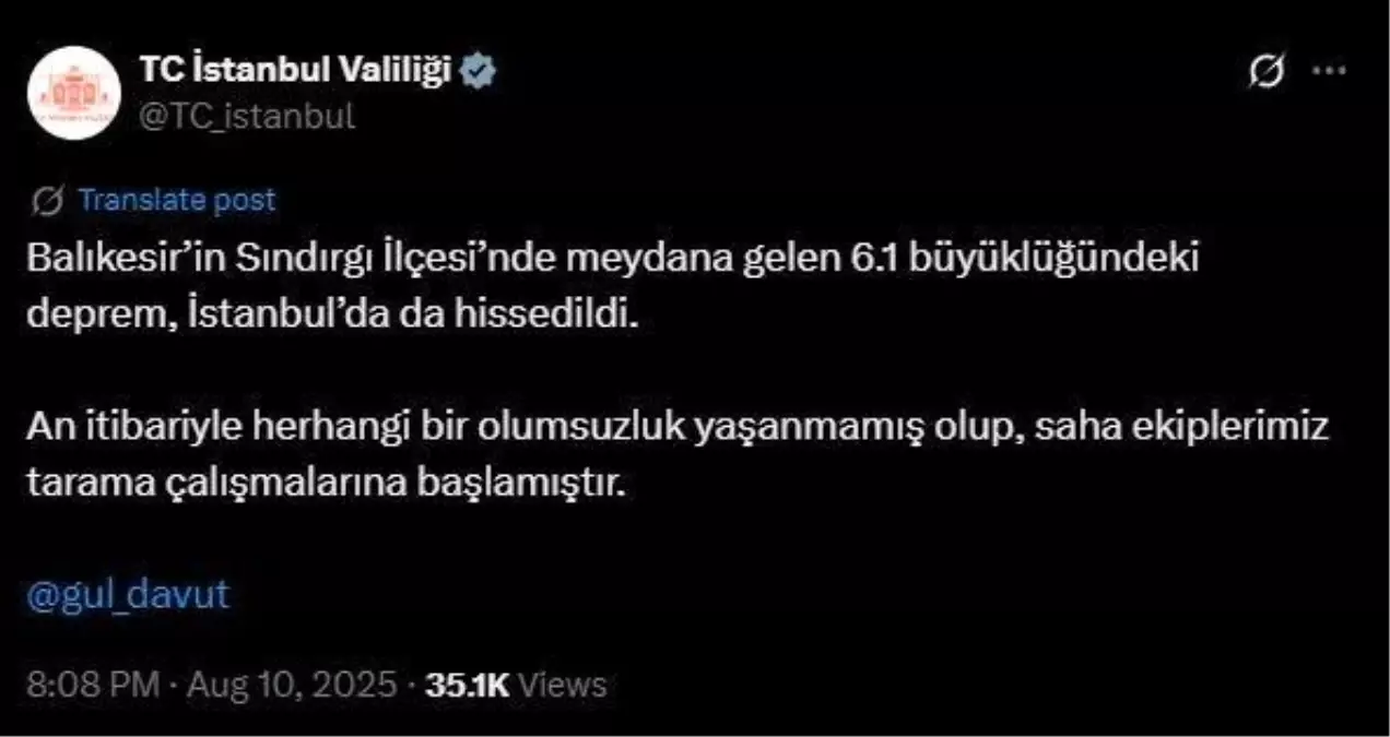 Balıkesir\'de 6.1 Büyüklüğünde Deprem