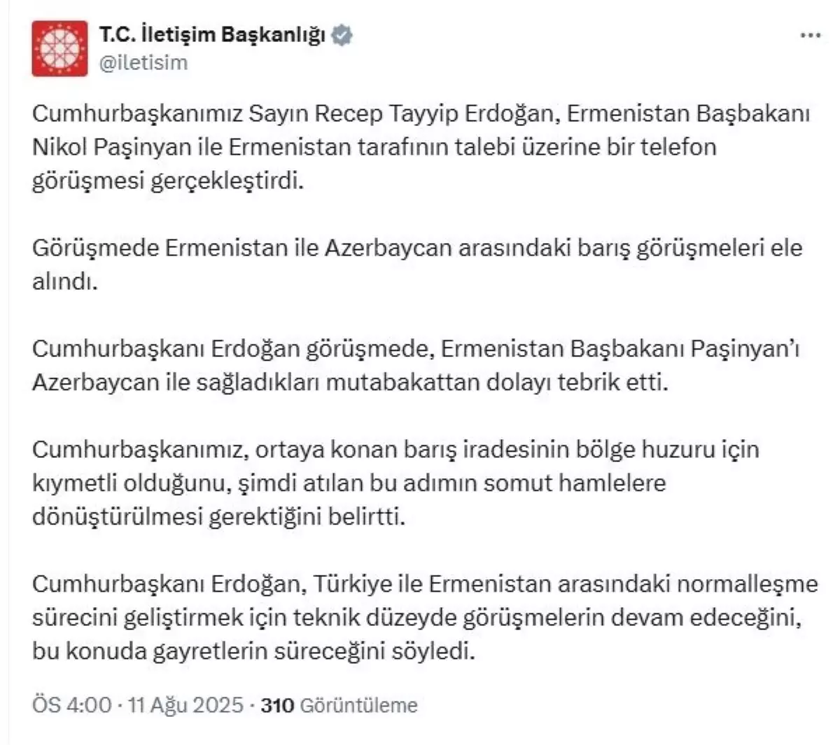 Kabine öncesi Erdoğan\'dan sürpriz görüşme! Talep Ermenistan\'dan geldi