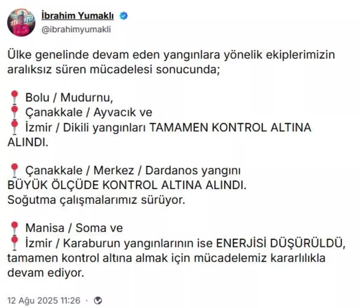 Orman Yangınları Kontrol Altına Alındı