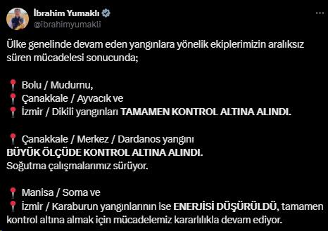 Çanakkale Merkez'de dün başlayan orman yangını büyük ölçüde kontrol altına alındı