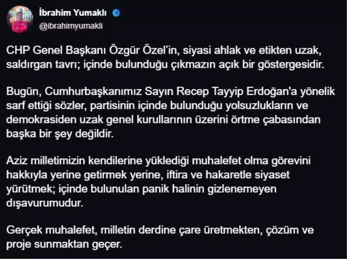 Yumaklı\'dan Özgür Özel\'e Sert Eleştiri