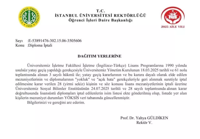 İmamoğlu ve 27 kişinin diplomaları YÖKSİS'ten silindi
