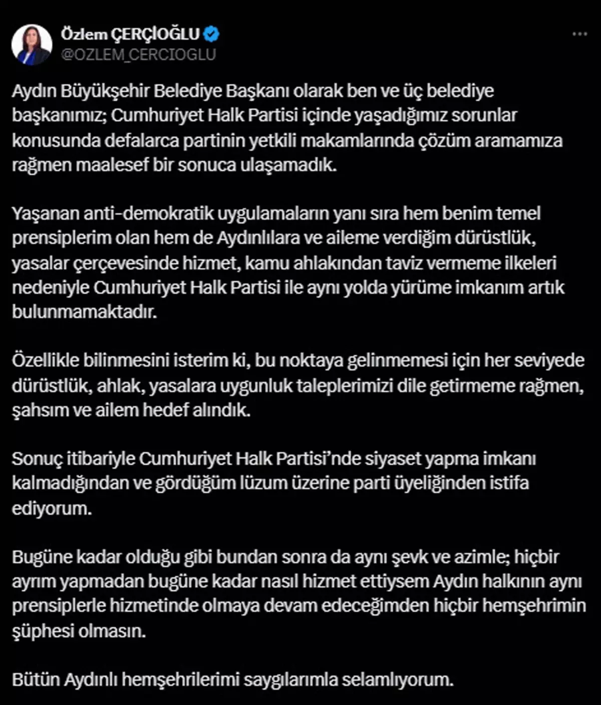 Özlem Çerçioğlu CHP\'den İstifa Etti