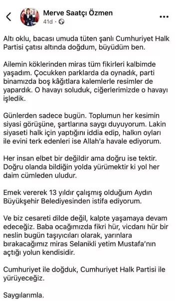 Aydın Büyükşehir Belediyesi'nde peş peşe Özlem Çerçioğlu istifaları