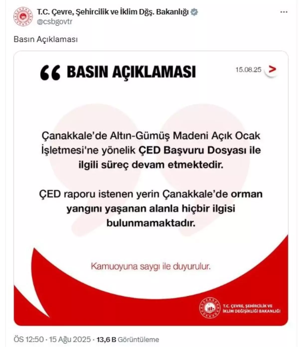Bakanlıktan Çanakkale\'deki Maden Projesi Açıklaması