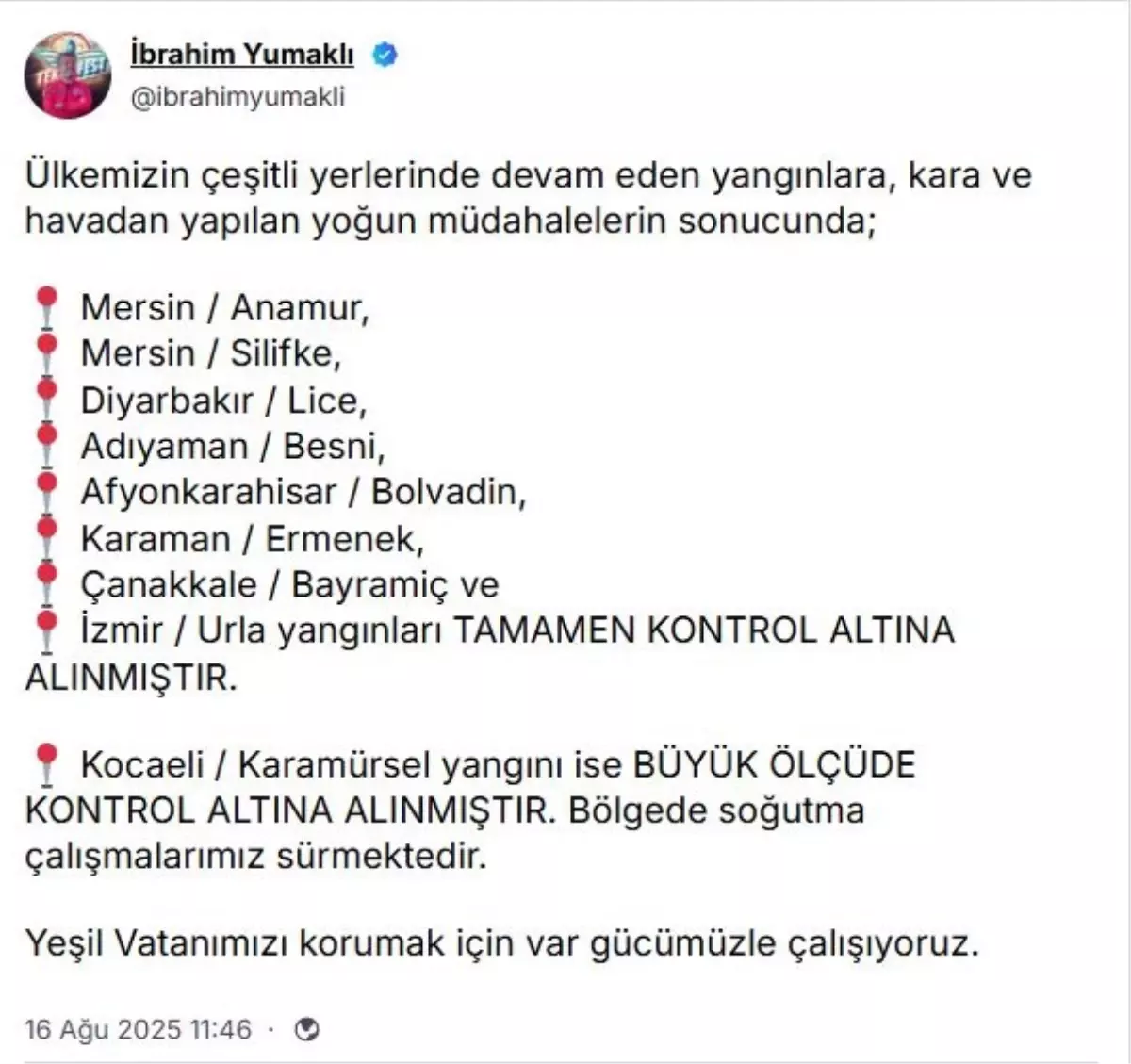 Yangınlar Kontrol Altında