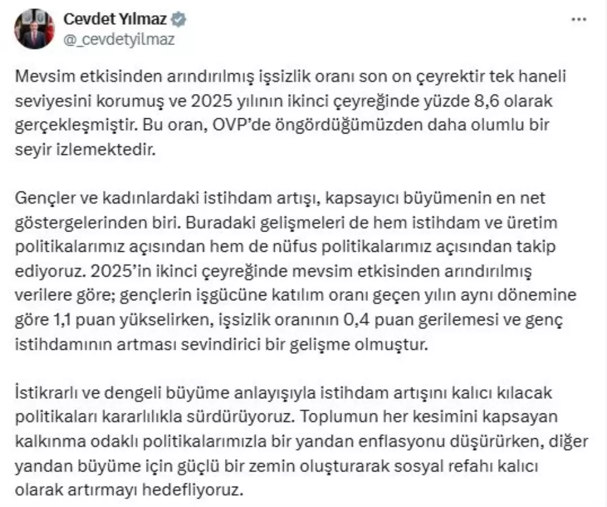 İşsizlik Oranı Tek Haneli Seviyede