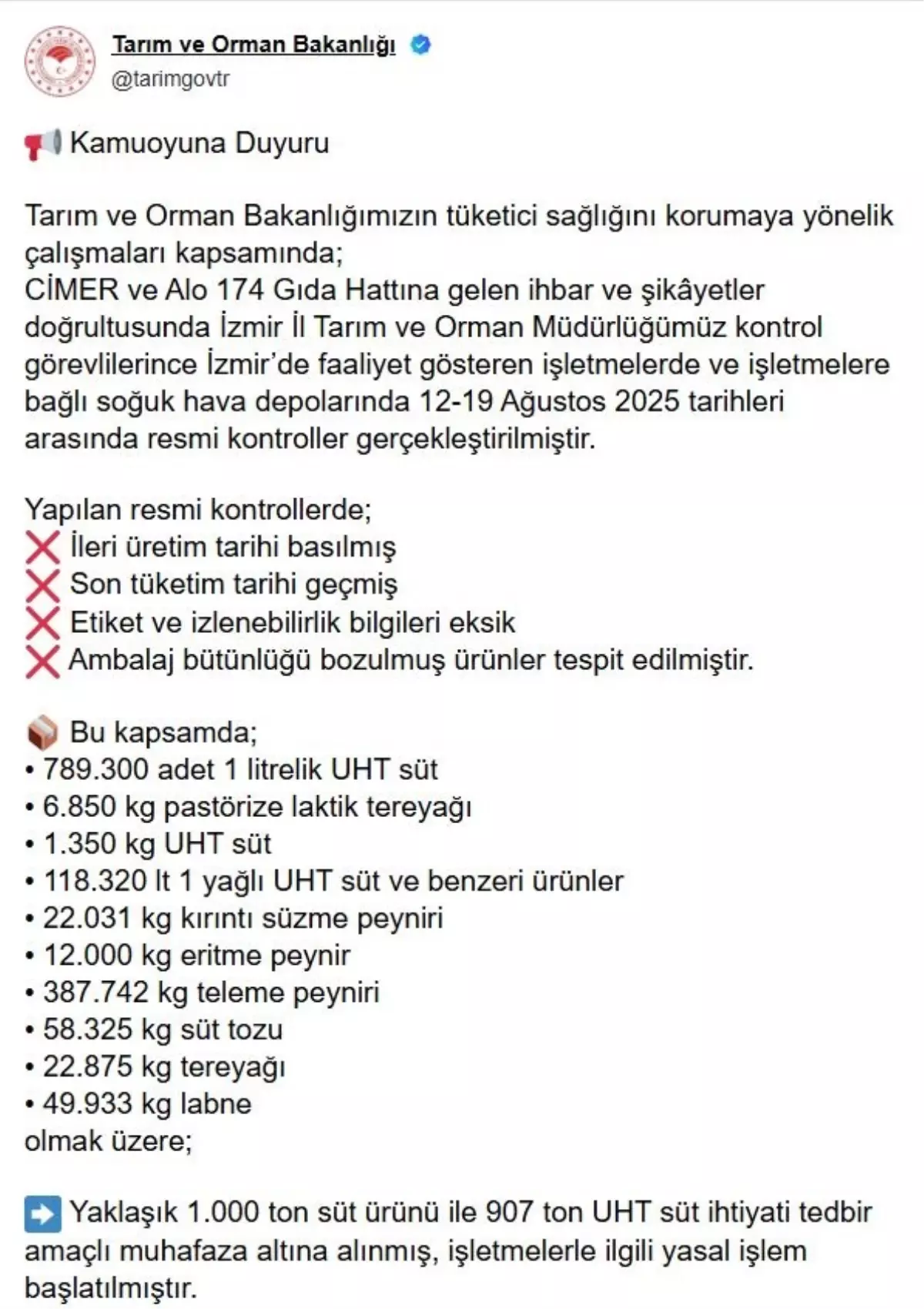 İzmir\'de Süt Ürünleri Denetimi
