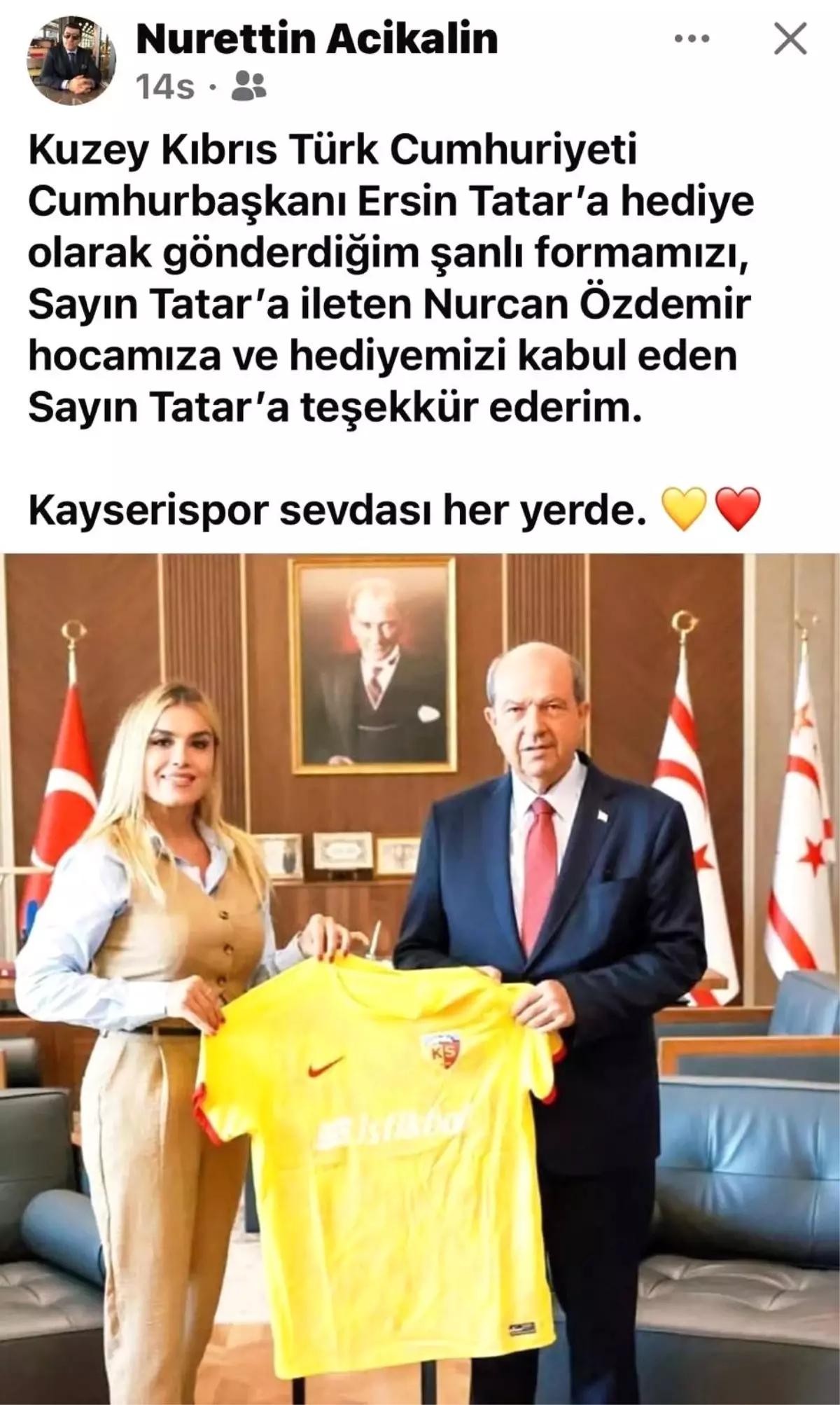 Kayserispor Forması KKTC Cumhurbaşkanı\'na Ulaştı