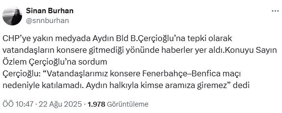 Özlem Çerçioğlu konserdeki boş koltuklarını suçunu Fenerbahçe'ye attı