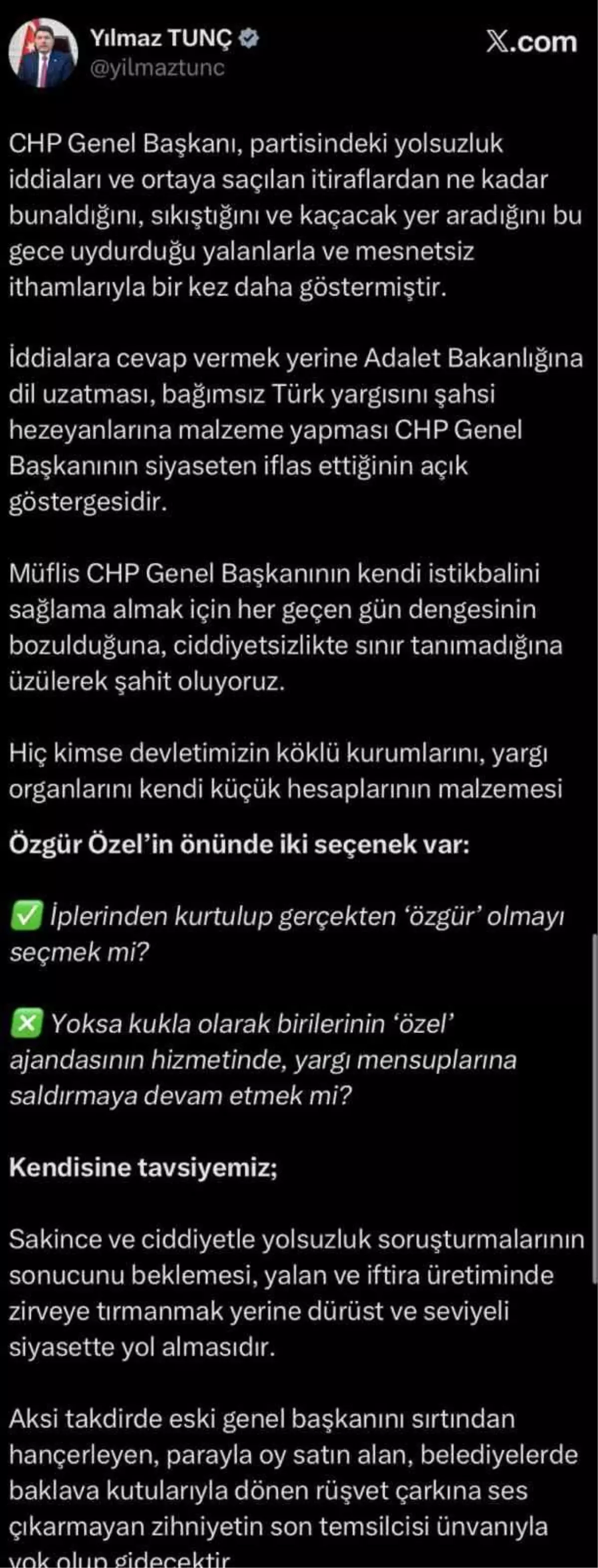 Adalet Bakanı Tunç\'tan Özgür Özel\'e Sert Eleştiri