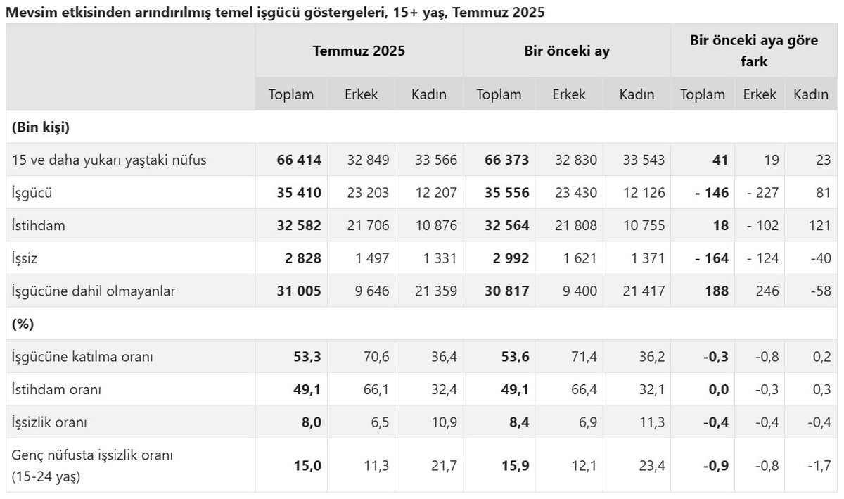 Temmuz\'da İşsizlik Oranı Yüzde 8