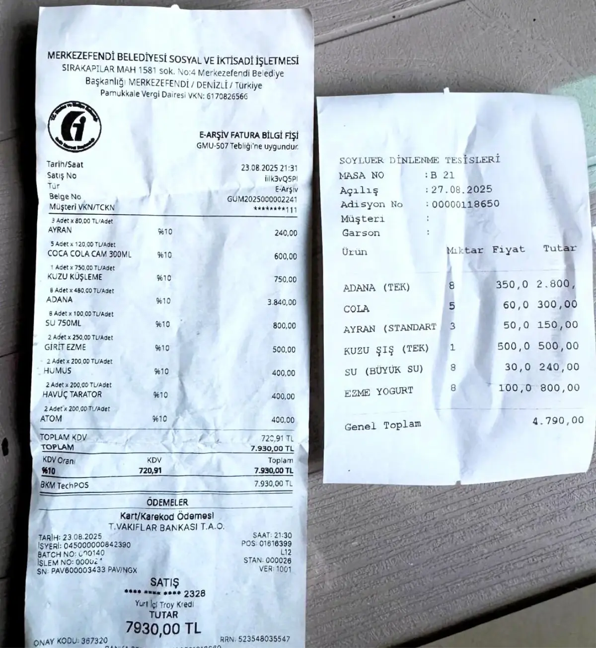 Belediyenin sosyal tesisinde yemek yiyen vatandaş, gelen hesapla şoke oldu