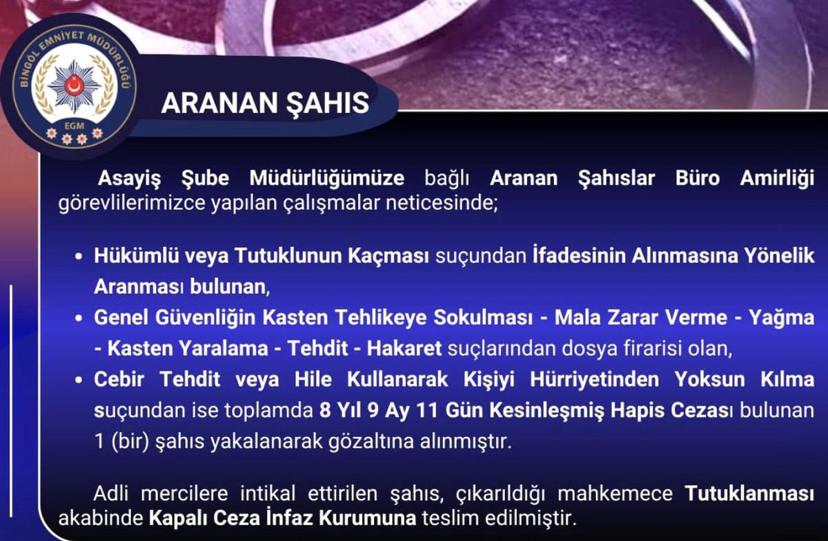 Bingöl\'de Hapis Cezalı Zanlı Yakalandı