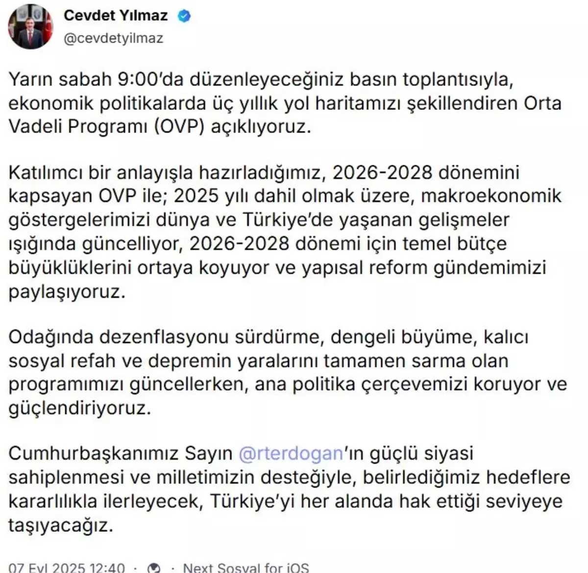 Cumhurbaşkanı Yardımcısı Cevdet Yılmaz\'dan Orta Vadeli Program açıklaması