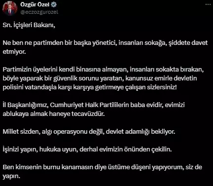 Bakan Yerlikaya 'Provokasyona müsaade yok' dedi, Özel'den yanıt geldi: Evimizin önünden çekilin